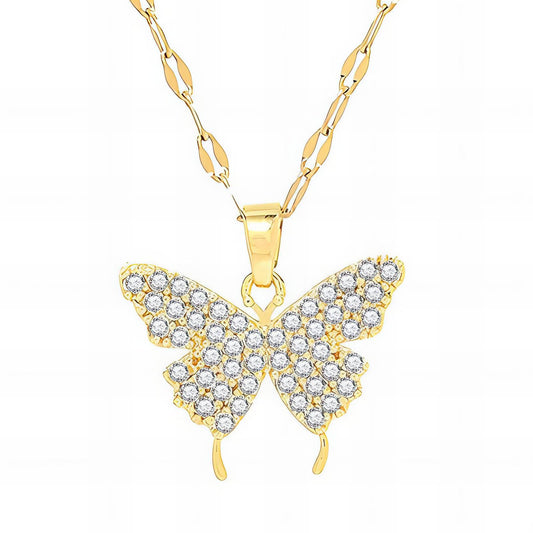 Butterfly Necklace, 18K Gold Plated Steel