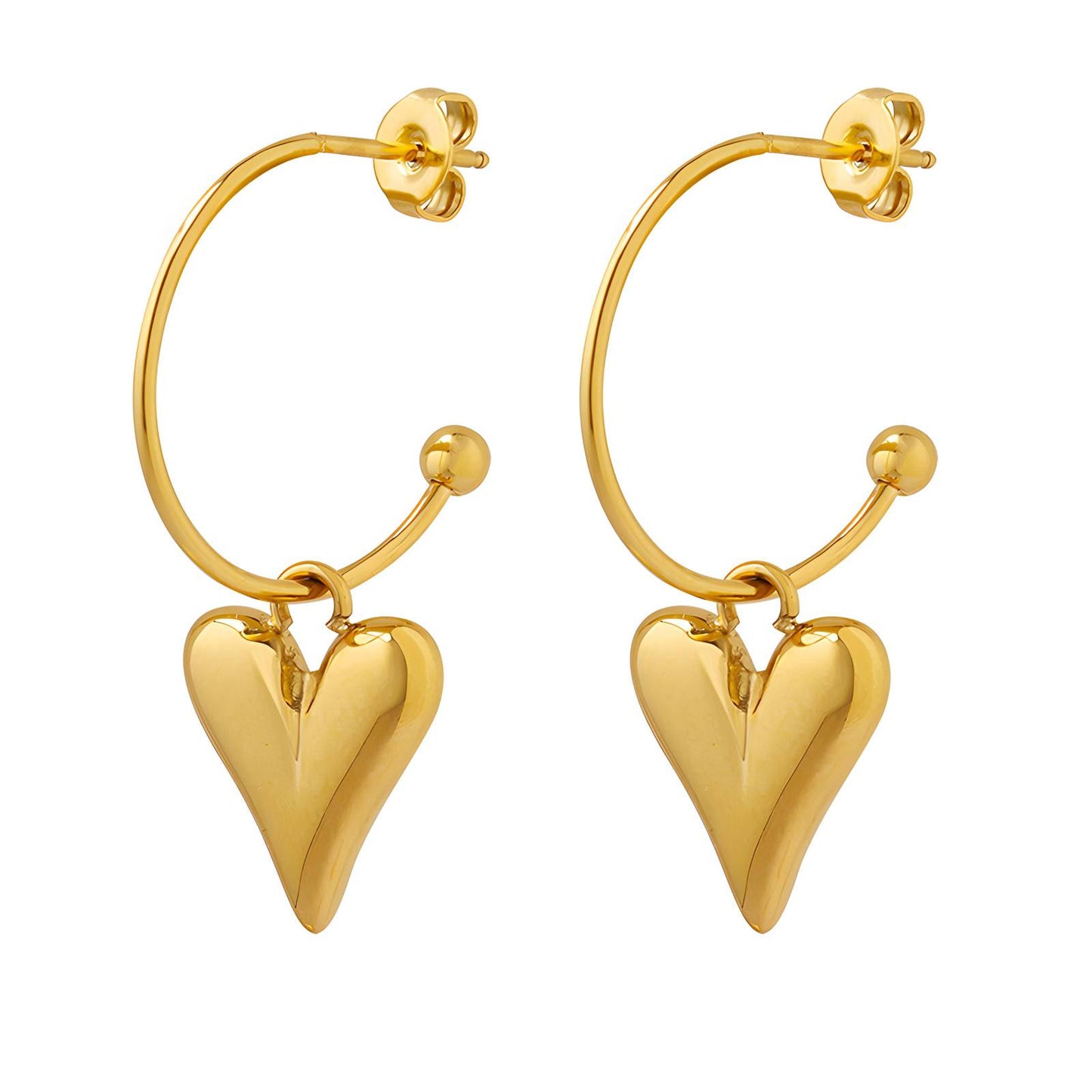 Hearts Earrings, 18K Gold Plated Steel