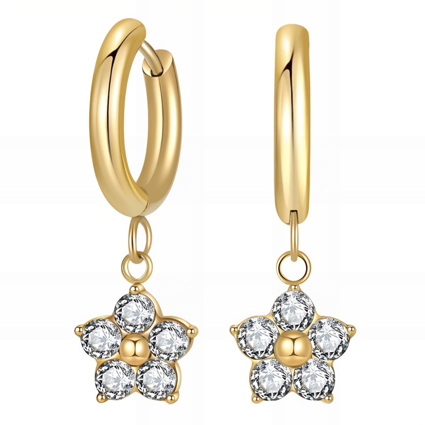 Flowers Earrings, 18K Gold Plated Steel