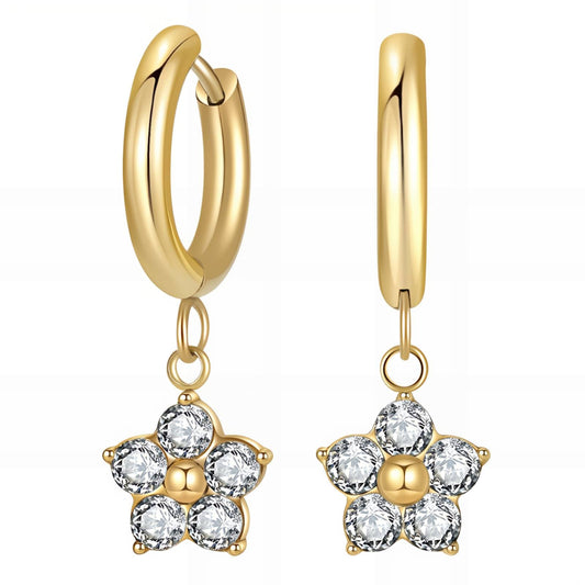 Flowers Earrings, 18K Gold Plated Steel