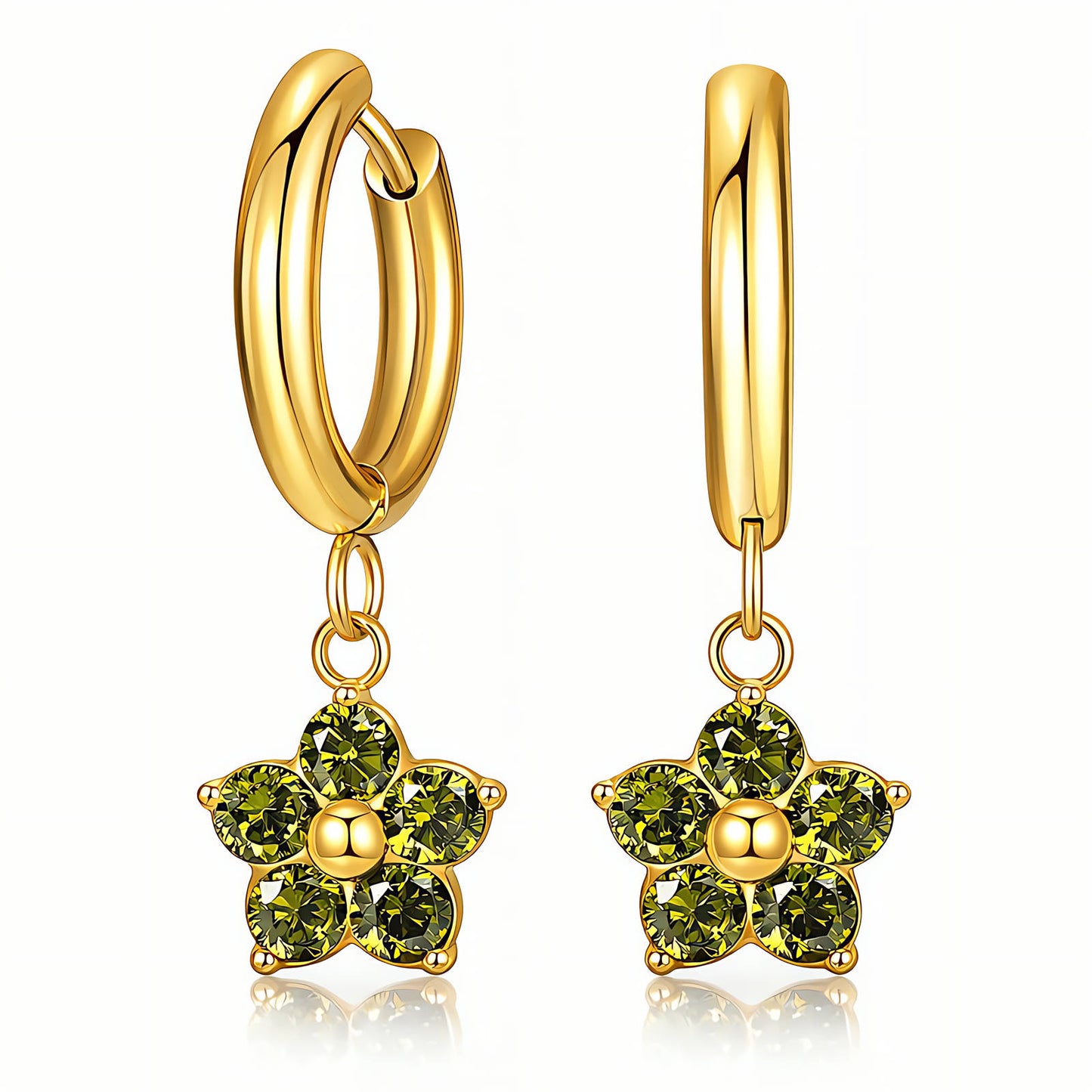 Flowers Earrings, 18K Gold Plated Steel