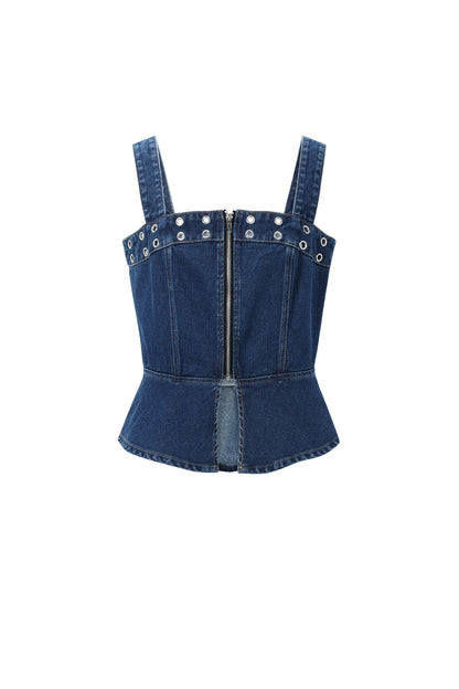 Opvallende denim top met oogjes