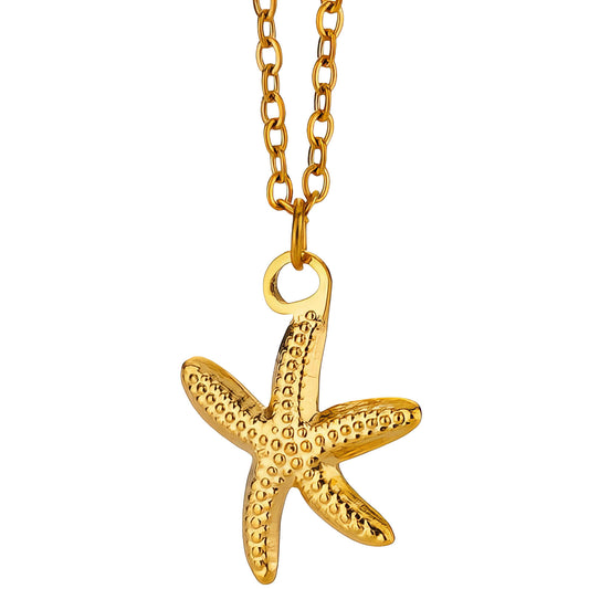 Starfish Necklace, 18K Gold Plated Steel