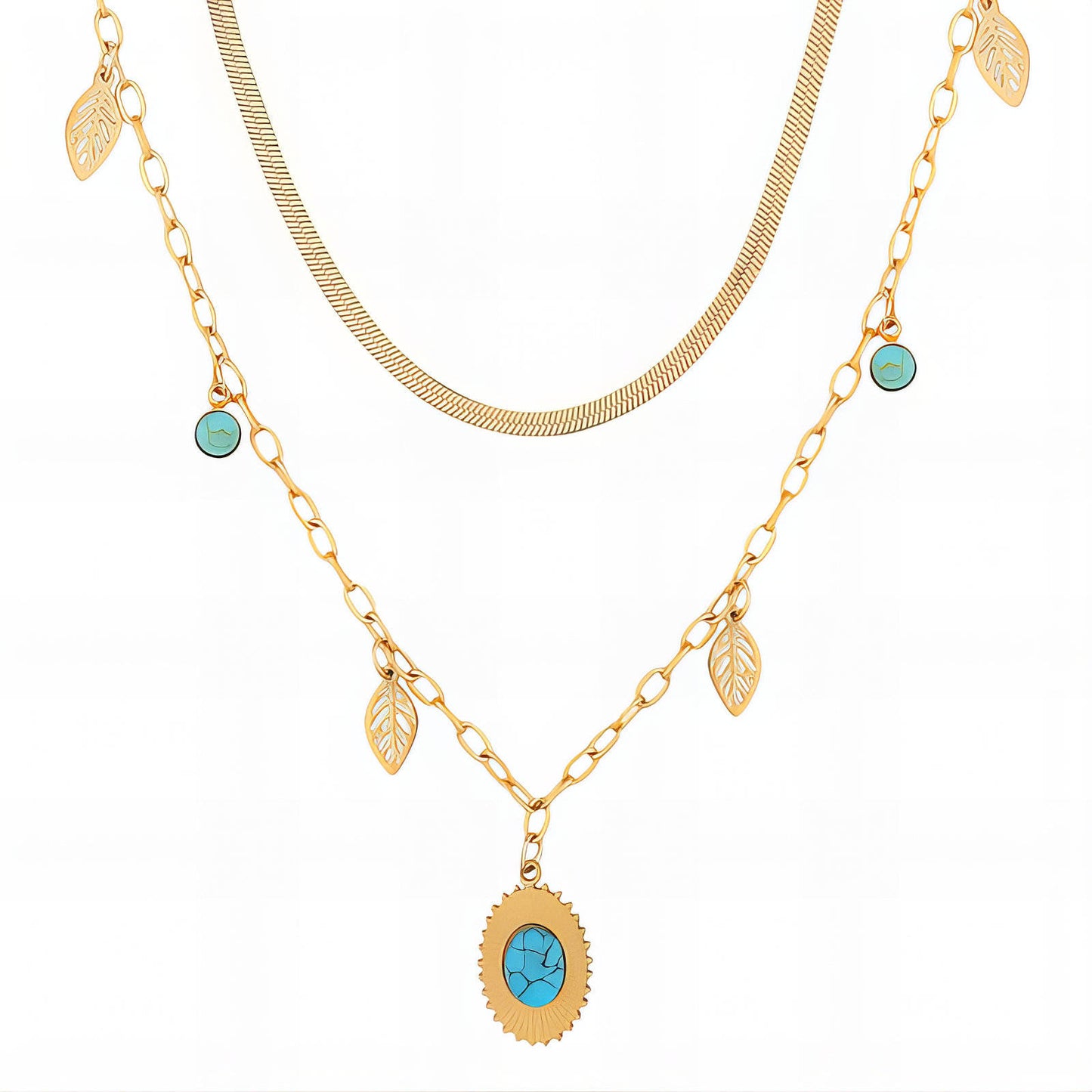 Leaves Necklace, 18K Gold Plated Steel