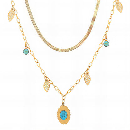 Leaves Necklace, 18K Gold Plated Steel