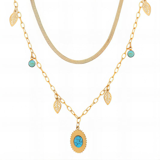 Leaves Necklace, 18K Gold Plated Steel