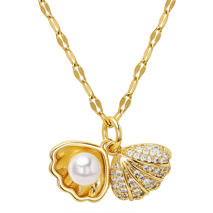 Seashell Necklace, 18K Gold Plated Steel