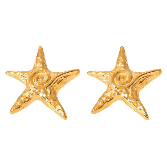 Starfish Earrings, 18K Gold Plated Steel