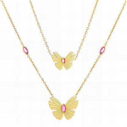 Butterflies Necklace, 18K Gold Plated Steel