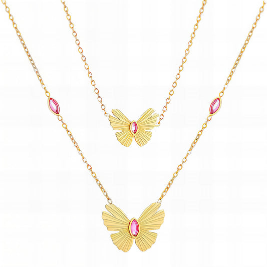 Butterflies Necklace, 18K Gold Plated Steel