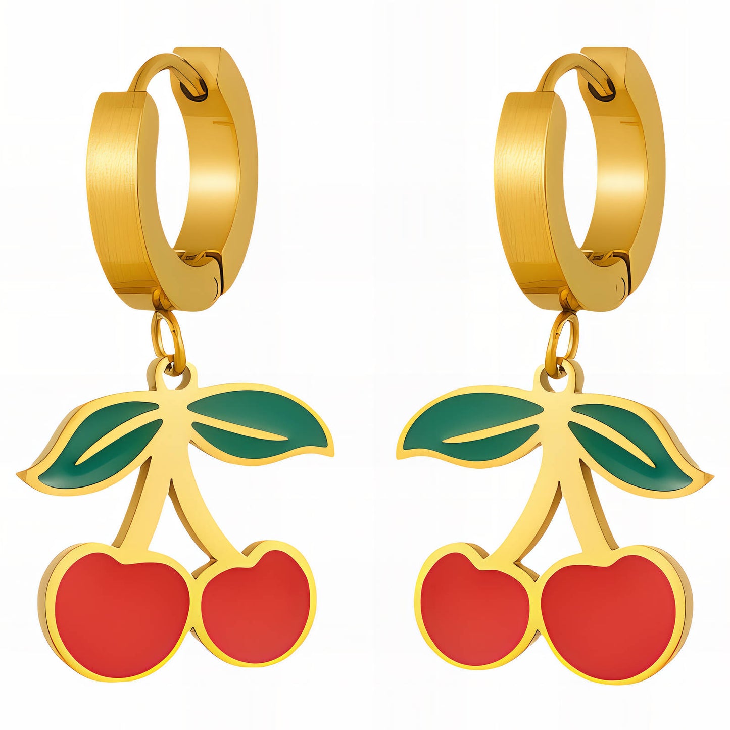 Cherry Earrings, 18K Gold Plated Steel