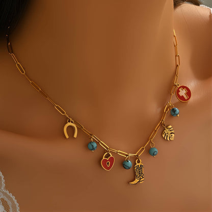 Boot Necklace, 18K Gold Plated Steel