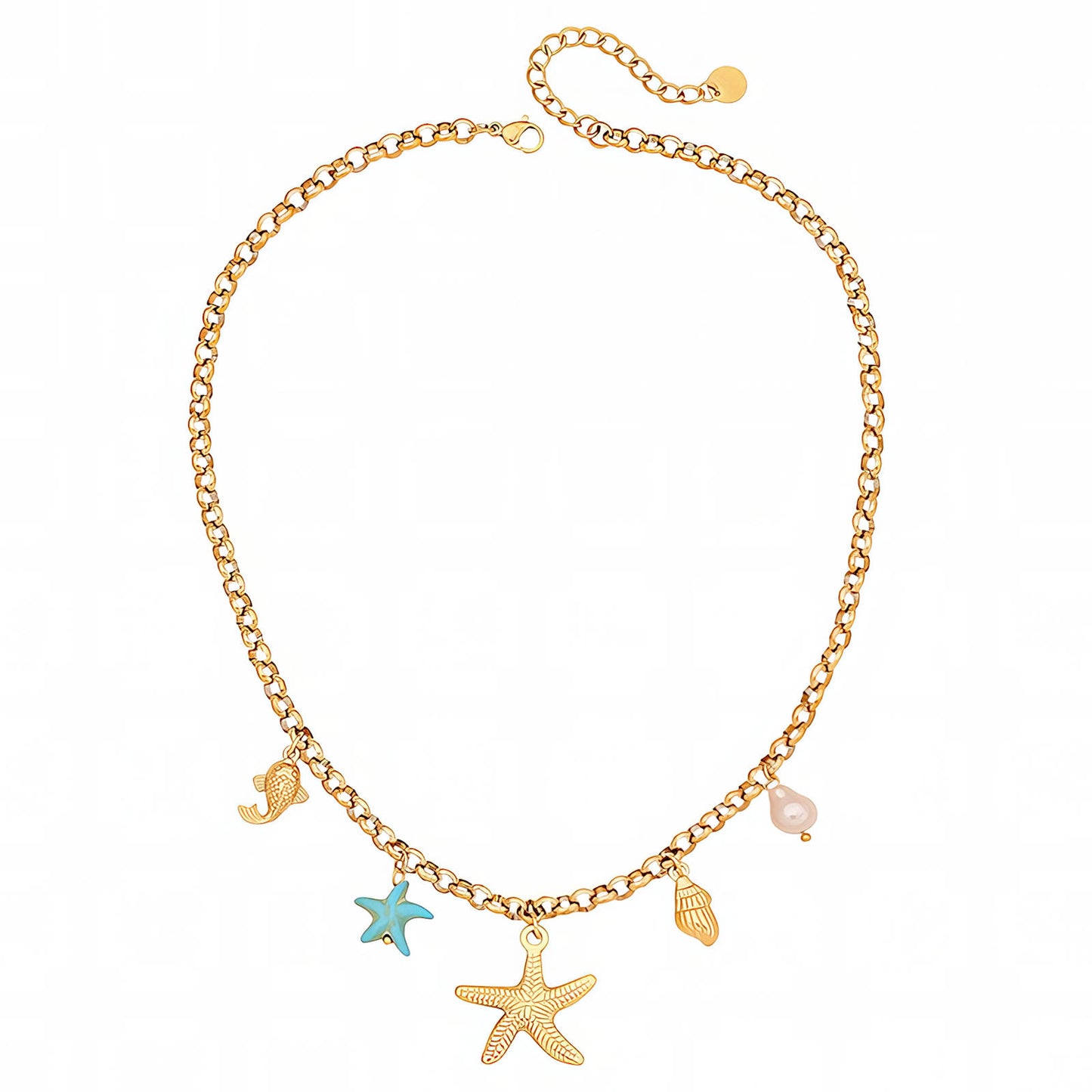 Starfishes Necklace, 18K Gold Plated Steel