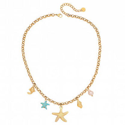 Starfishes Necklace, 18K Gold Plated Steel