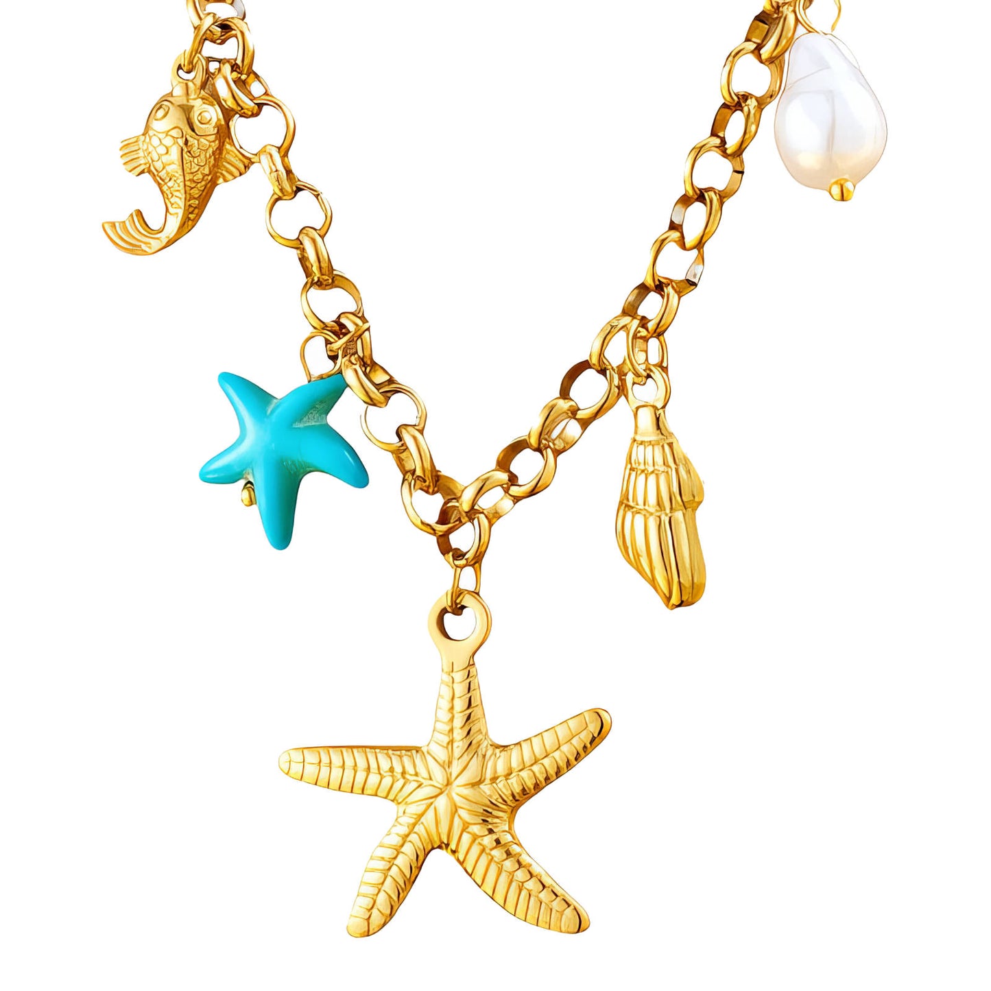 Starfishes Necklace, 18K Gold Plated Steel