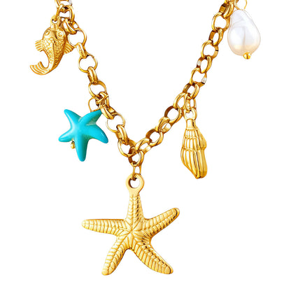Starfishes Necklace, 18K Gold Plated Steel
