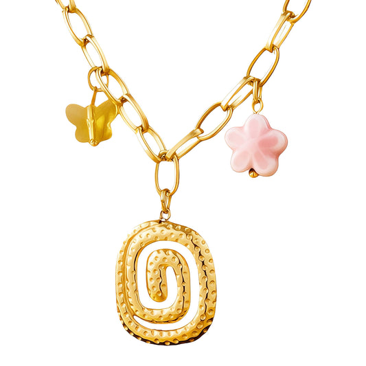 Flower Necklace, 18K Gold Plated Steel