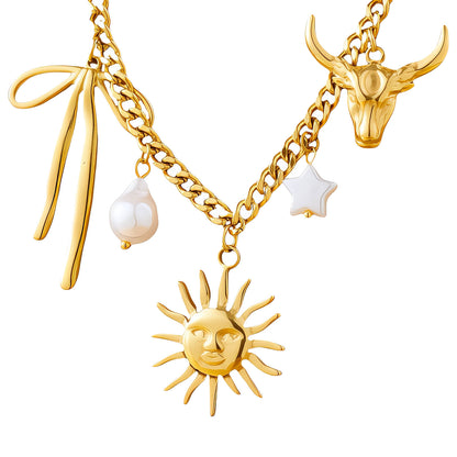 Sun Necklace, 18K Gold Plated Steel