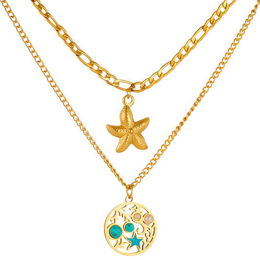 Starfishs Necklace, 18K Gold Plated Steel
