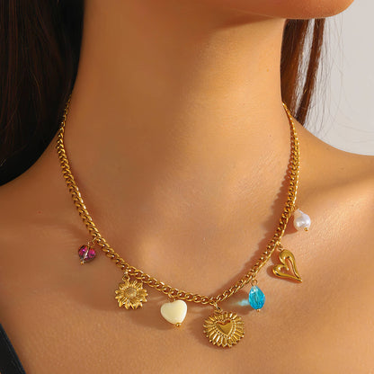 Hearts Necklace, 18K Gold Plated Steel