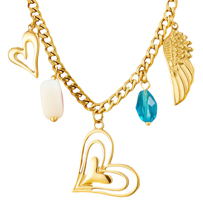 Hearts Necklace, 18K Gold Plated Steel
