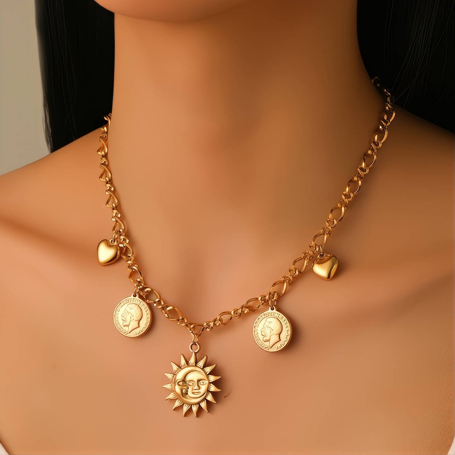 Sun Necklace, 18K Gold Plated Steel