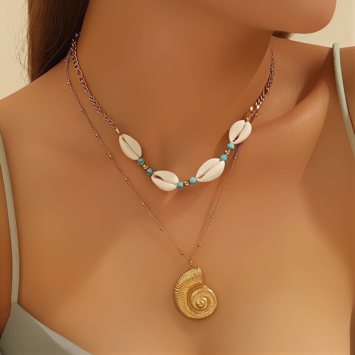 Seashell Necklace, 18K Gold Plated Steel