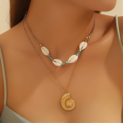 Seashell Necklace, 18K Gold Plated Steel