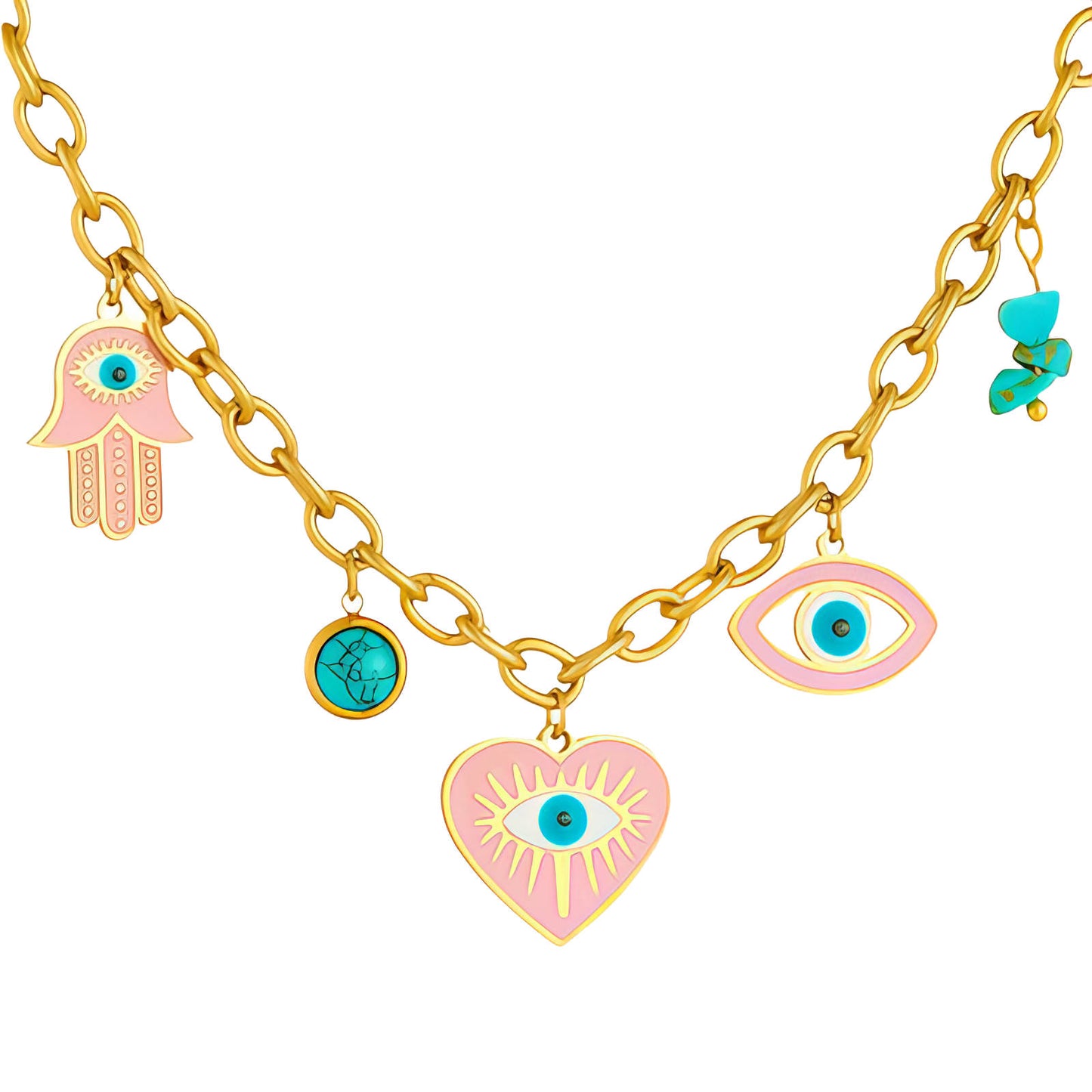 Evil Eyes Necklace, 18K Gold Plated Steel