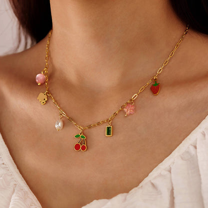 Cherry Necklace, 18K Gold Plated Steel