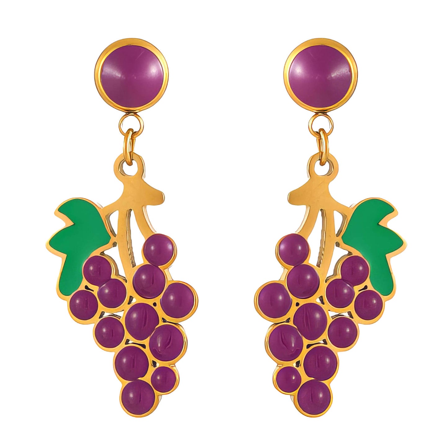 Grape Earrings, 18K Gold Plated Steel
