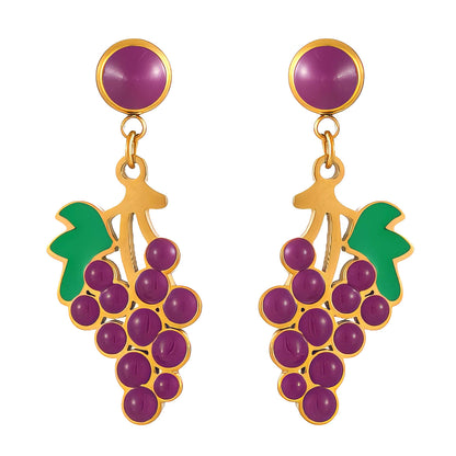 Grape Earrings, 18K Gold Plated Steel