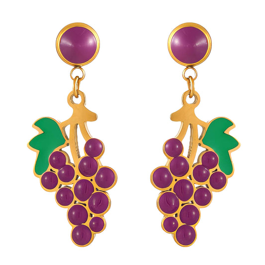 Grape Earrings, 18K Gold Plated Steel