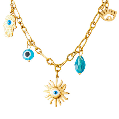 Evil Eyes Necklace, 18K Gold Plated Steel