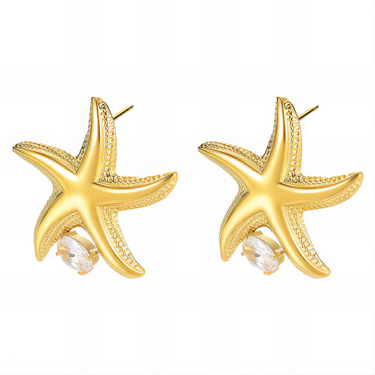 Starfishes Earrings, 18K Gold Plated Steel