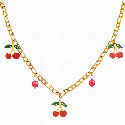 Cherry Necklace, 18K Gold Plated Steel