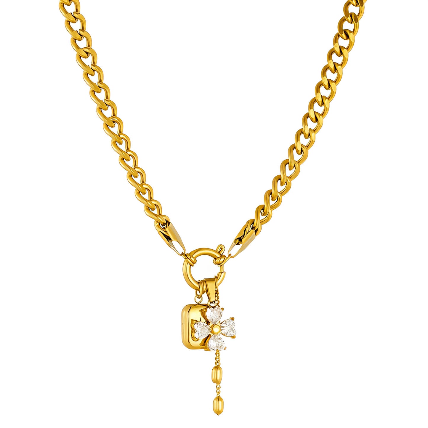 Flower Necklace, 18K Gold Plated Steel