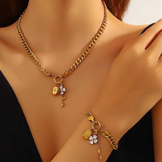 Flower Necklace, 18K Gold Plated Steel