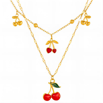 Cherry Necklace, 18K Gold Plated Steel