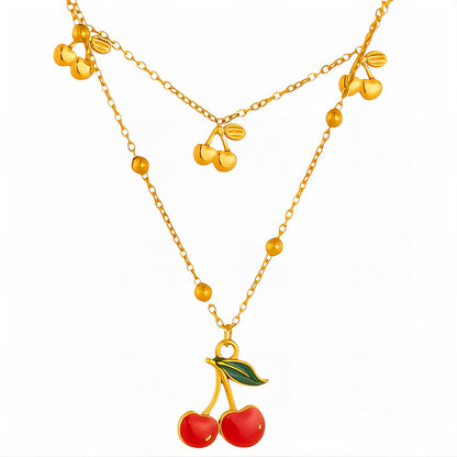 Cherry Necklace, 18K Gold Plated Steel
