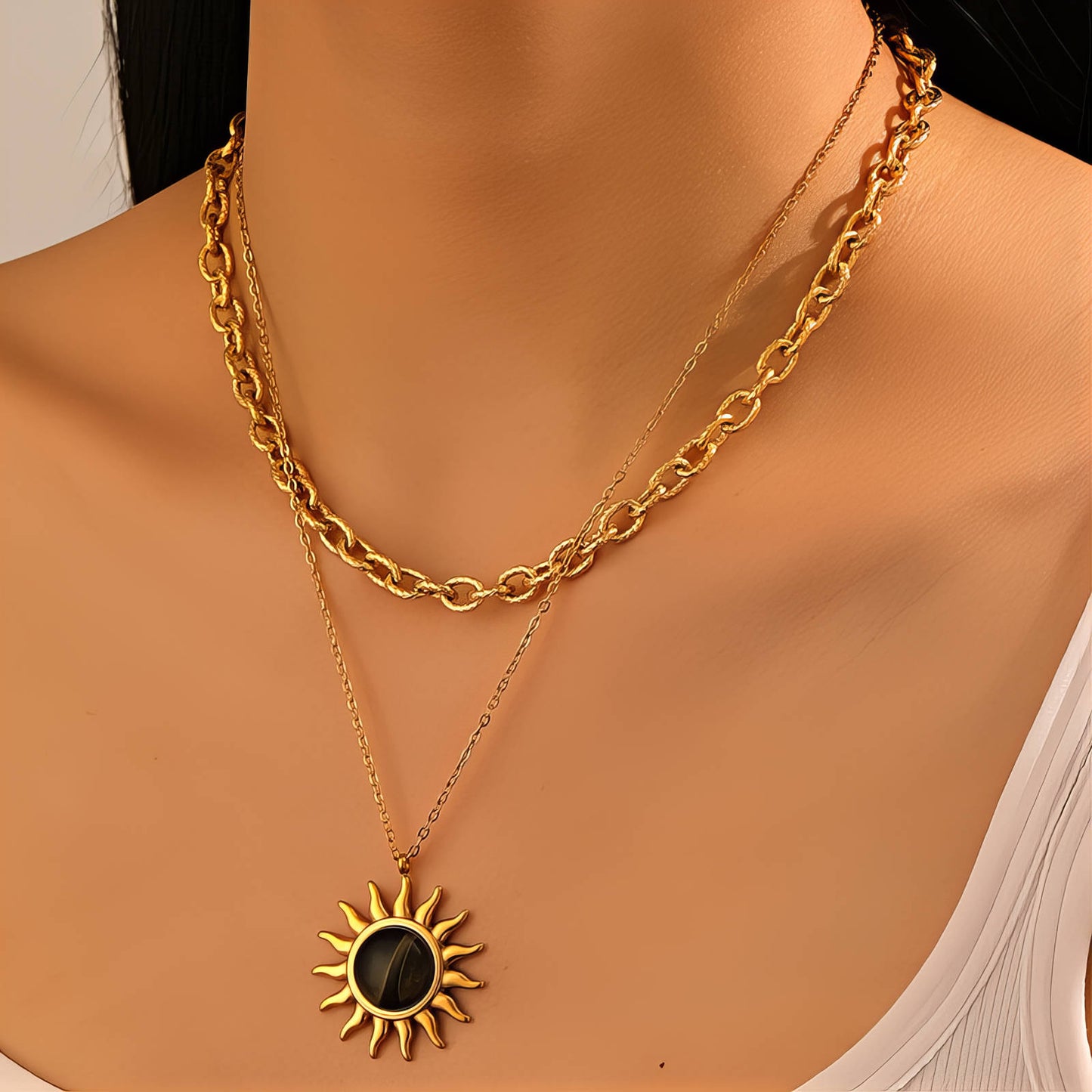 Sun Necklace, 18K Gold Plated Steel