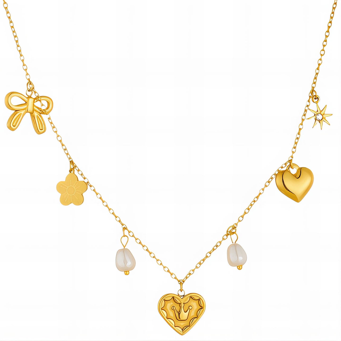 Hearts Necklace, 18K Gold Plated Steel