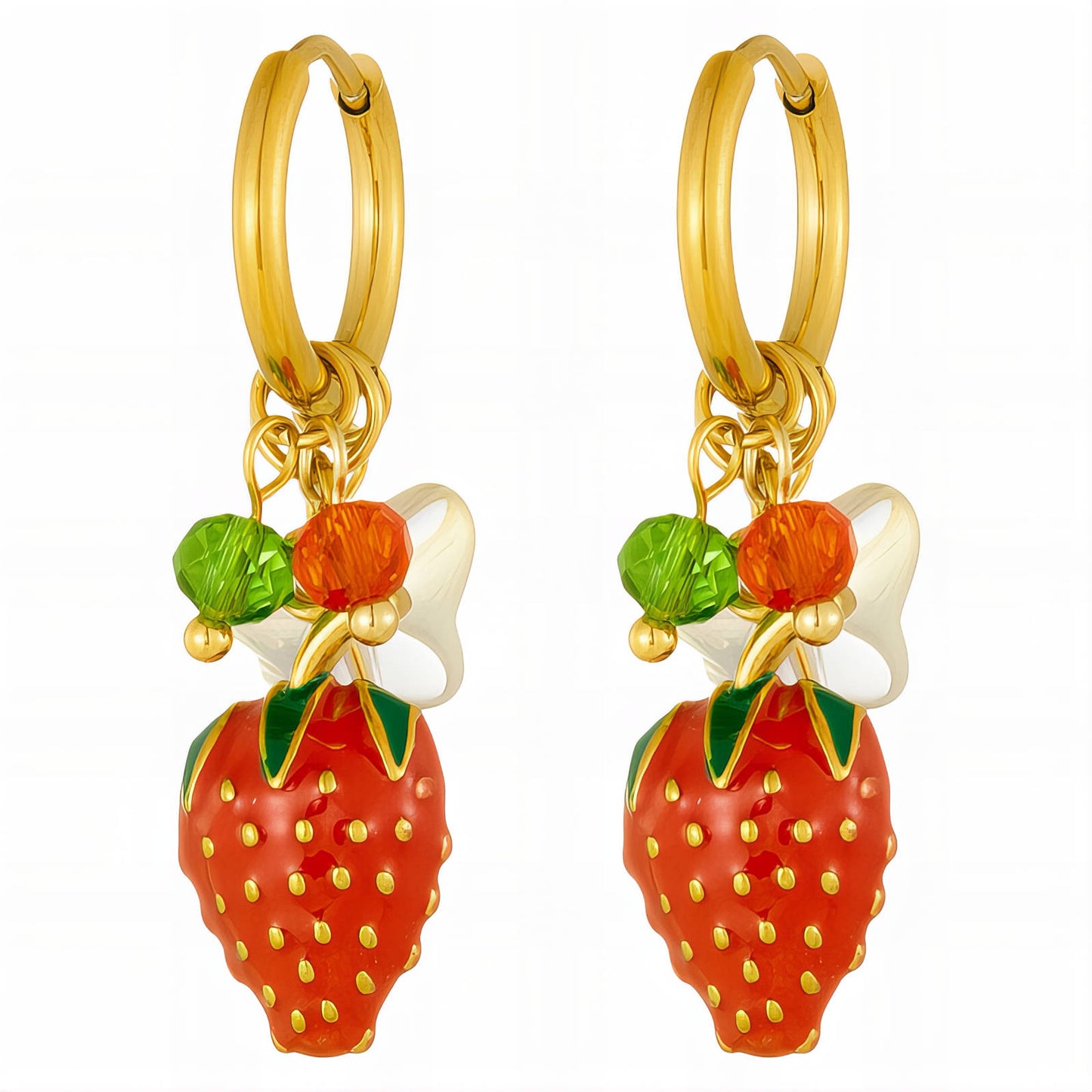Strawberry Earrings, 18K Gold Plated Steel