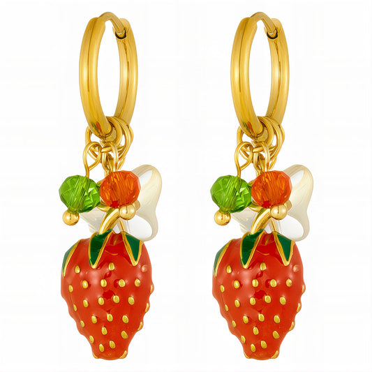 Strawberry Earrings, 18K Gold Plated Steel