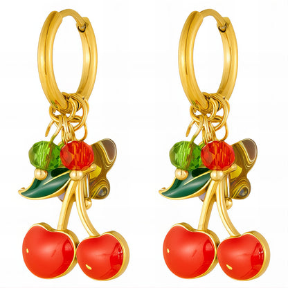 Cherry Earrings, 18K Gold Plated Steel