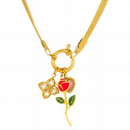 Flowers Necklace, 18K Gold Plated Steel
