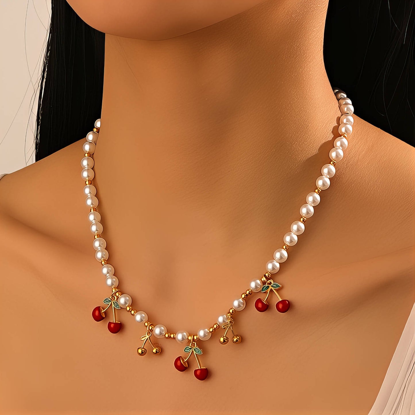 Cherry Necklace, 18K Gold Plated Steel