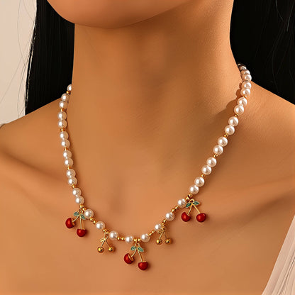 Cherry Necklace, 18K Gold Plated Steel