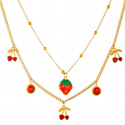 Strawberry Necklace, 18K Gold Plated Steel