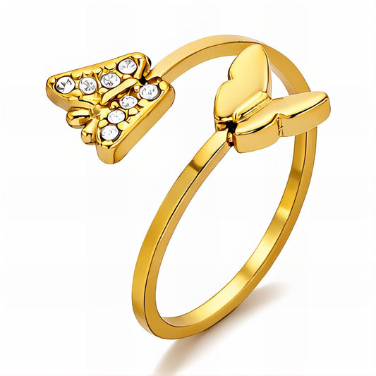 Butterflies Ring, 18K Gold Plated Steel